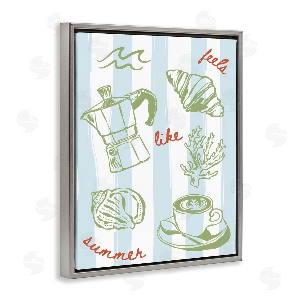 The Prints Vibe Feels Like Summer on Stripes Gray Floating Framed Canvas Wall Art