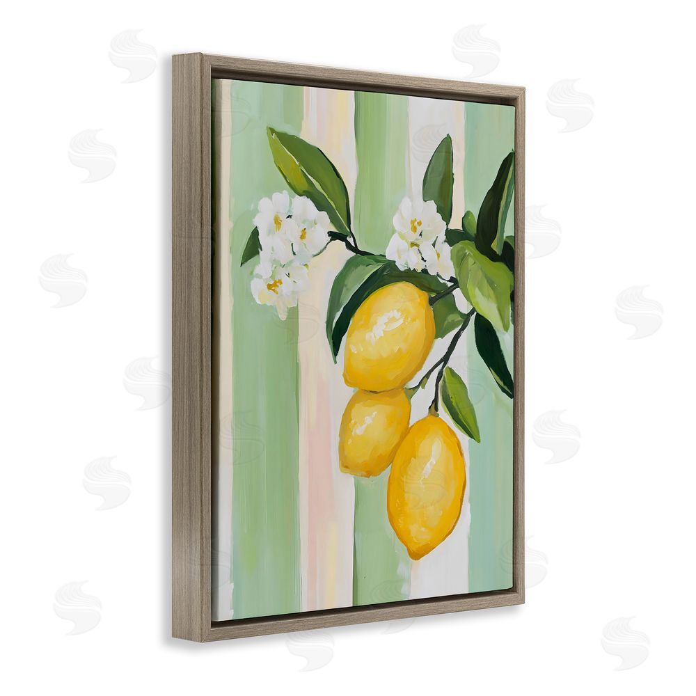 The Prints Vibe Lemons & Flowers on Stripes Brown Floating Framed Canvas Wall Art