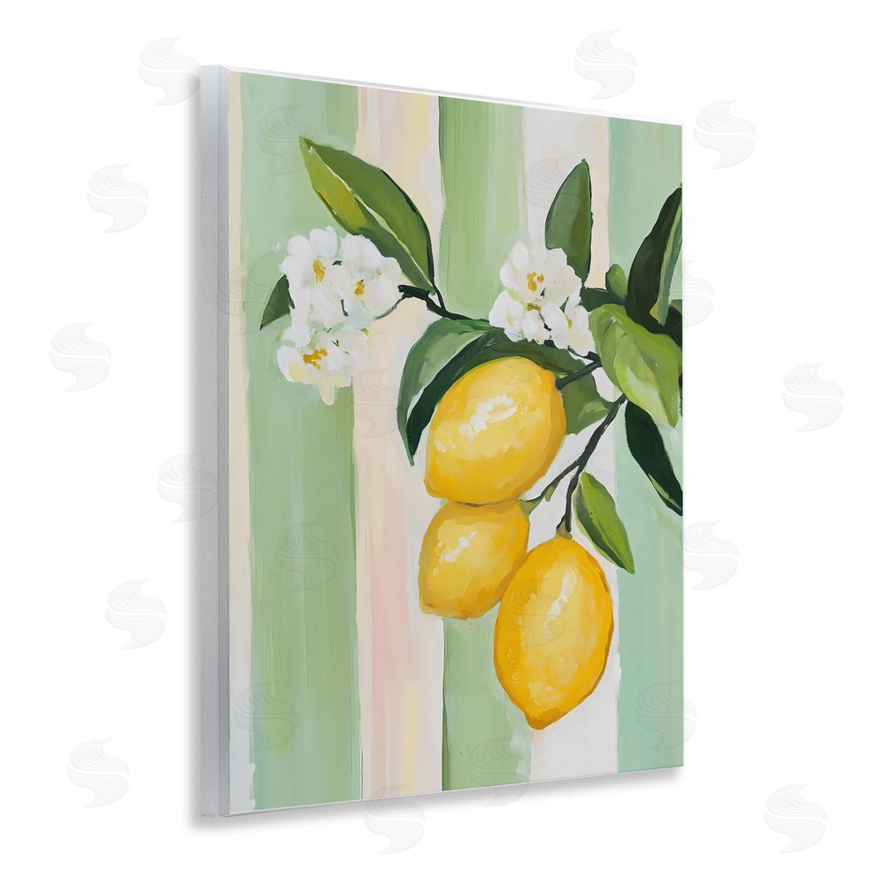 The Prints Vibe Lemons & Flowers on Stripes Wall Plaque Home Decor Art Print