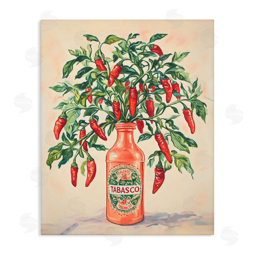 The Prints Vibe Chili Peppers in Hot Sauce Vase Stretched Canvas Wall Art