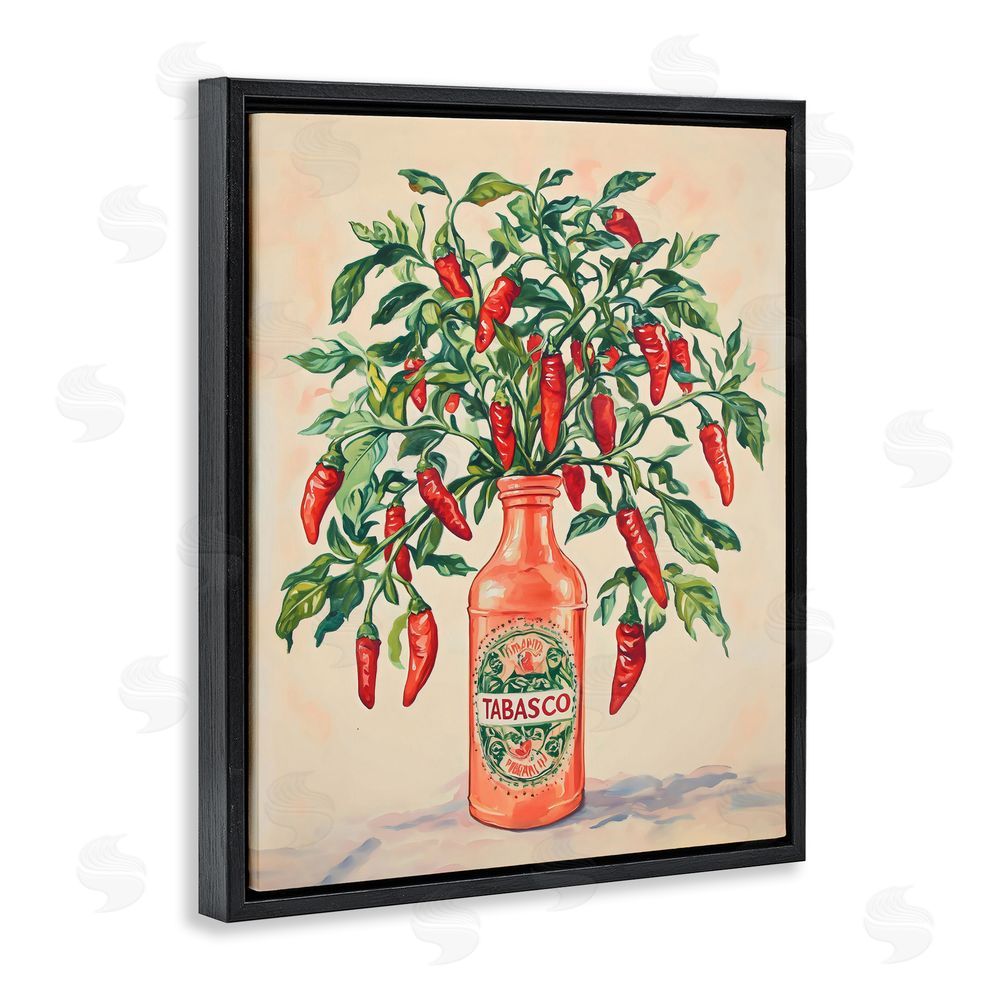The Prints Vibe Chili Peppers in Hot Sauce Vase Black Floating Frame Canvas Wall Art Print