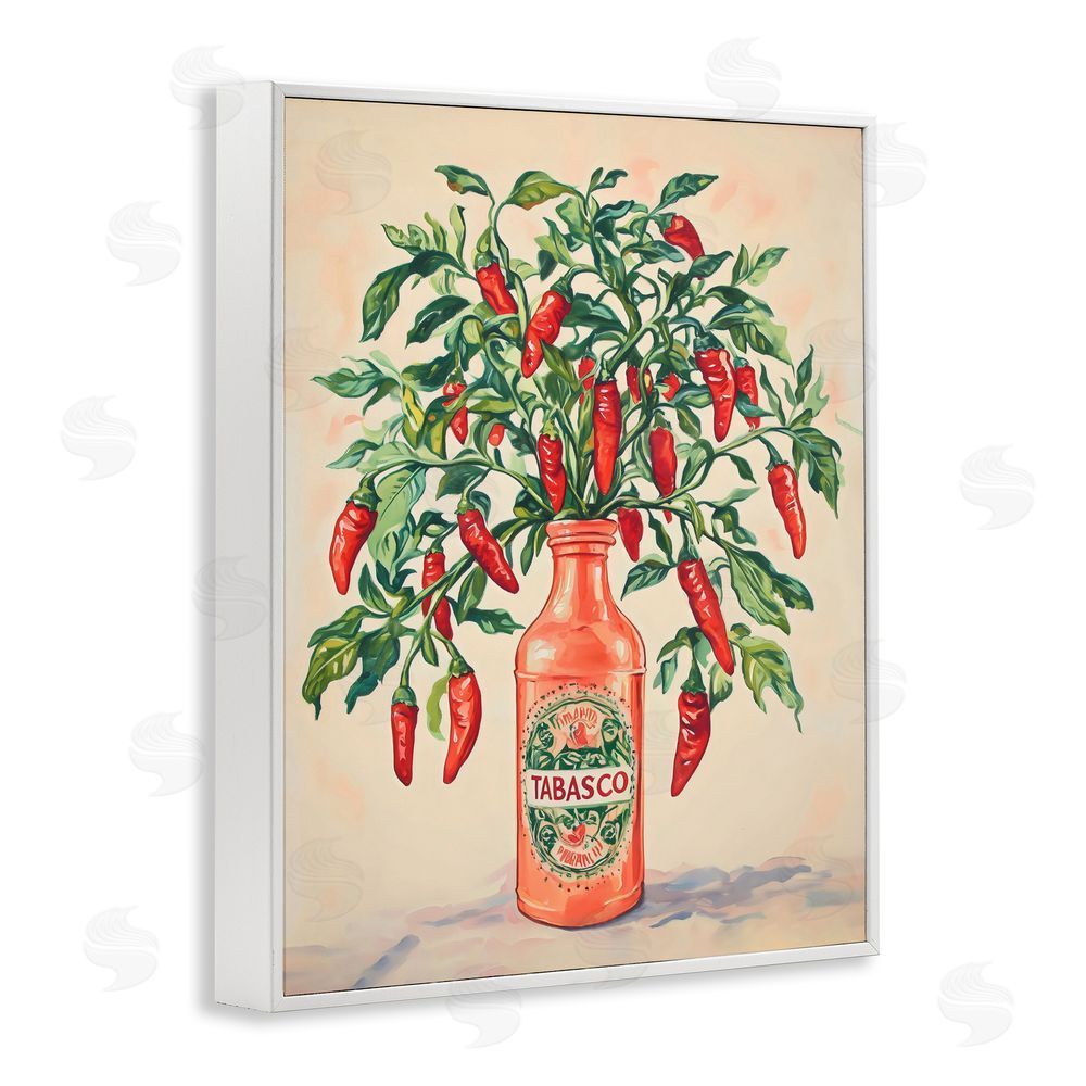 The Prints Vibe Chili Peppers in Hot Sauce Vase White Framed Giclee Wall Art Print