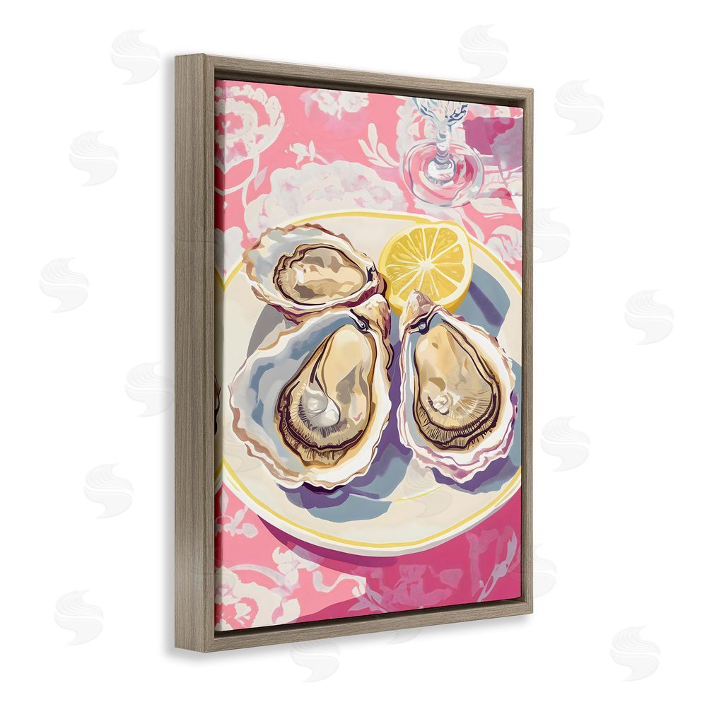 The Prints Vibe Plated Oysters & Lemons Brown Floating Framed Canvas Wall Art