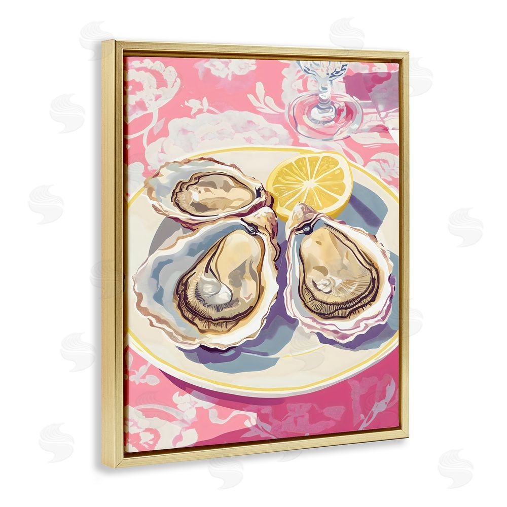 The Prints Vibe Plated Oysters & Lemons Gold Floating Framed Canvas Wall Art