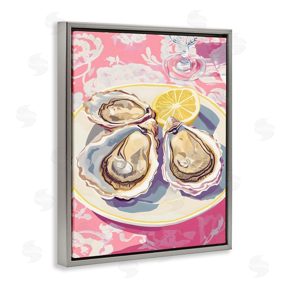 The Prints Vibe Plated Oysters & Lemons Gray Floating Framed Canvas Wall Art