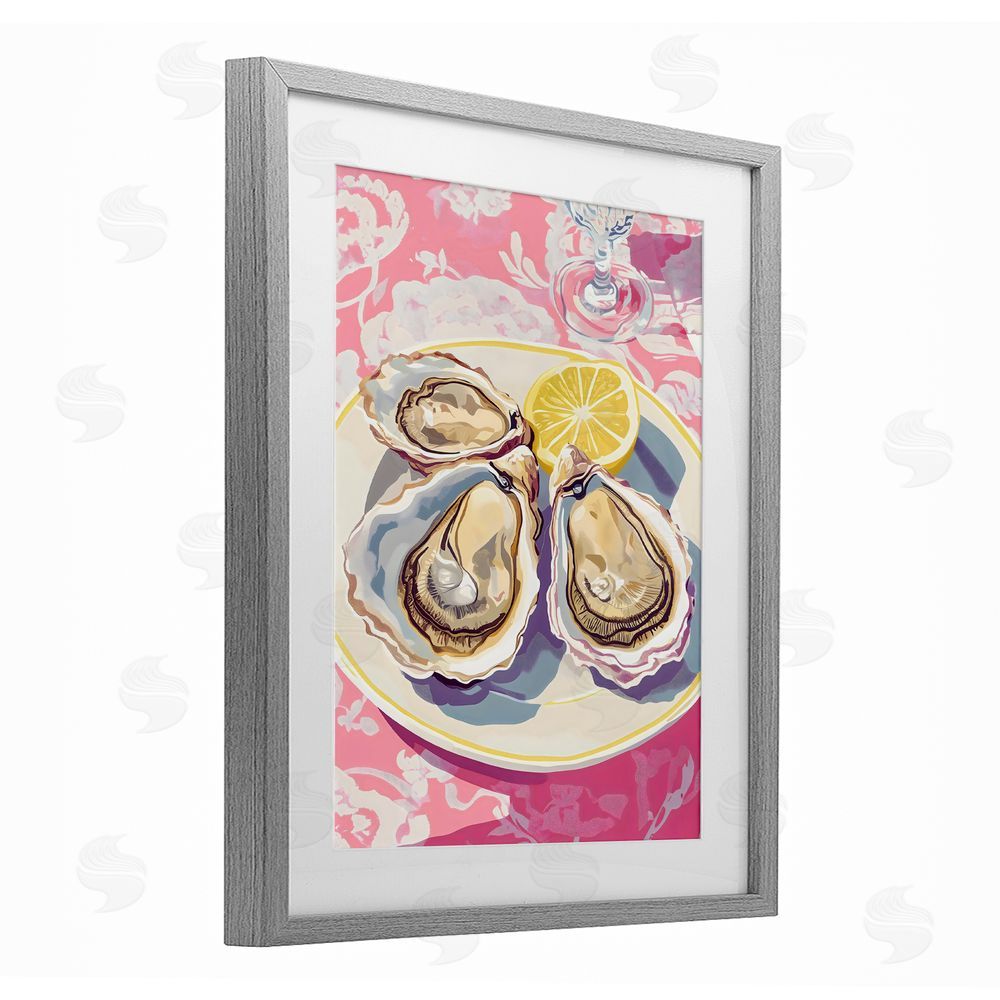 The Prints Vibe Plated Oysters & Lemons Gray Framed Print Under Glass Wall Art