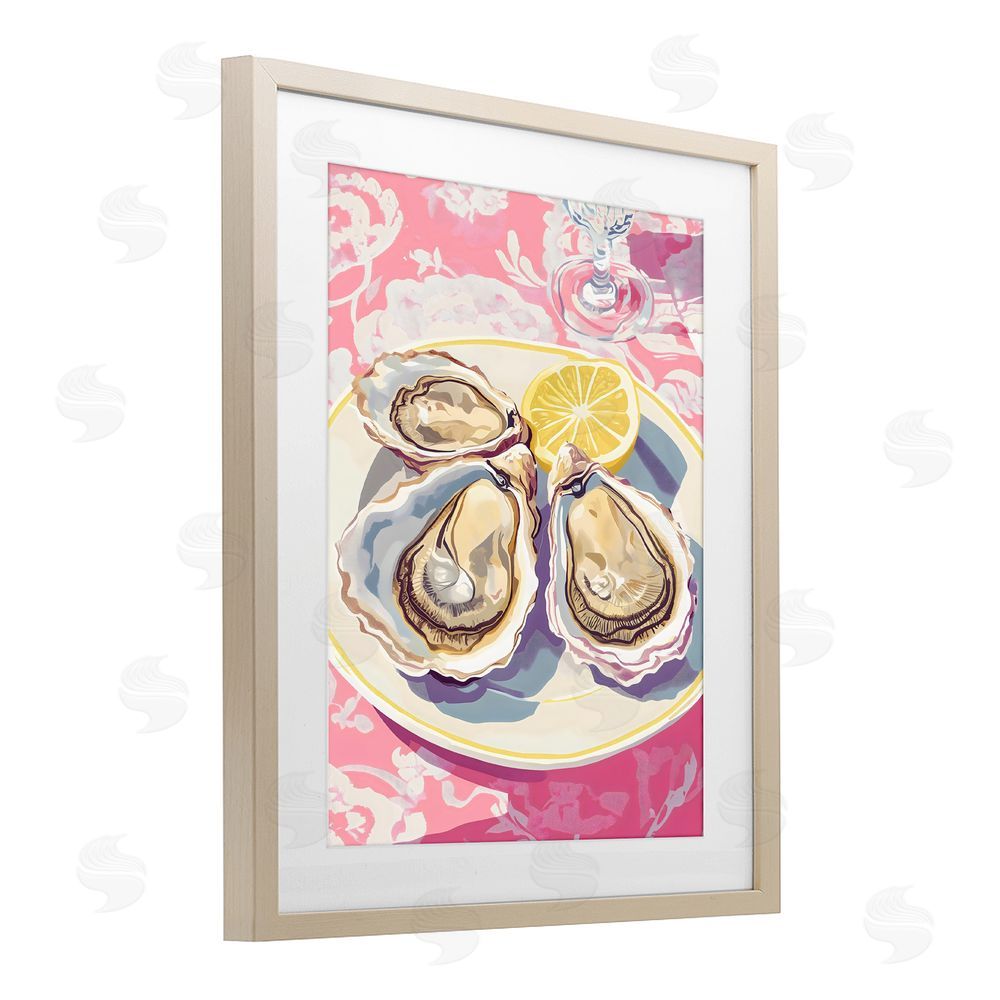 The Prints Vibe Plated Oysters & Lemons Brown Framed Print Under Glass Wall Art