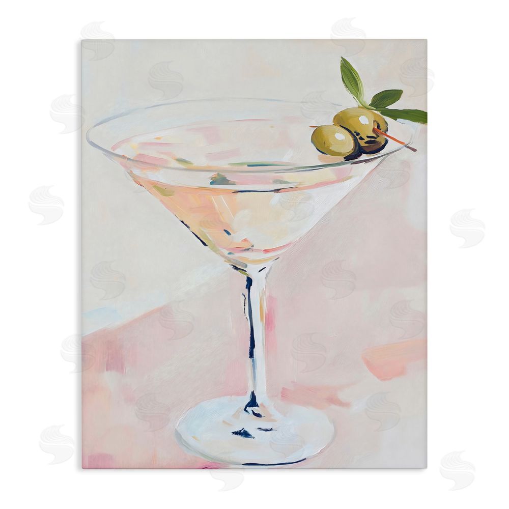 The Prints Vibe Pastel Martini with Olive Garnish Stretched Canvas Wall Art