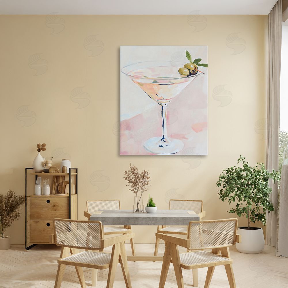The Prints Vibe Pastel Martini with Olive Garnish Stretched Canvas Wall Art in Room