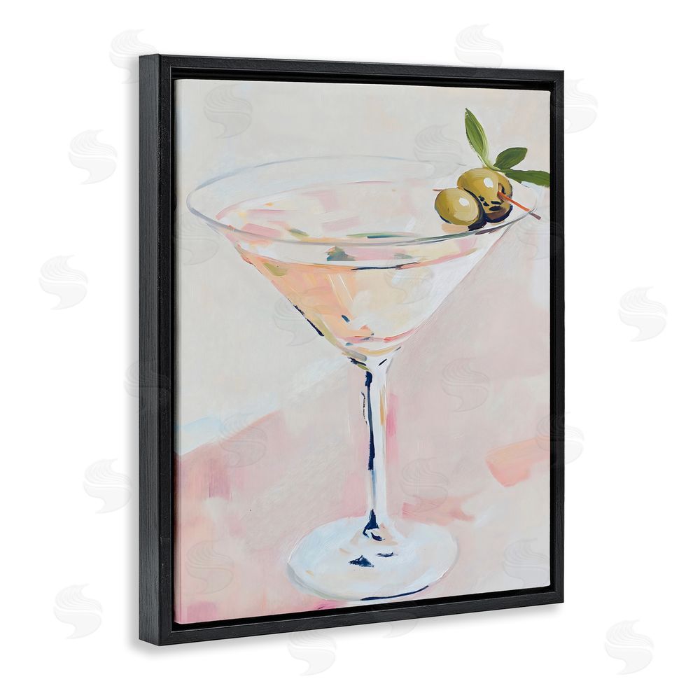 The Prints Vibe Pastel Martini with Olive Garnish Black Floating Framed Canvas Wall Art