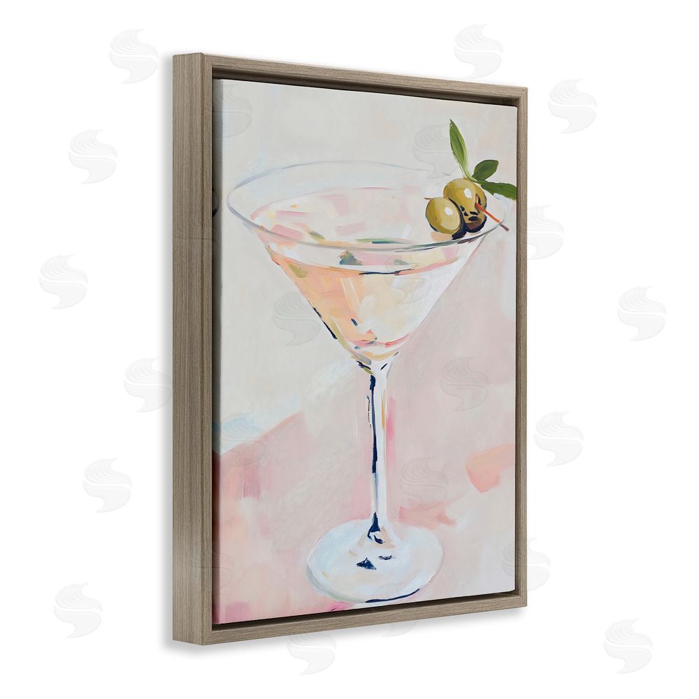 The Prints Vibe Pastel Martini with Olive Garnish Brown Floating Framed Canvas Wall Art