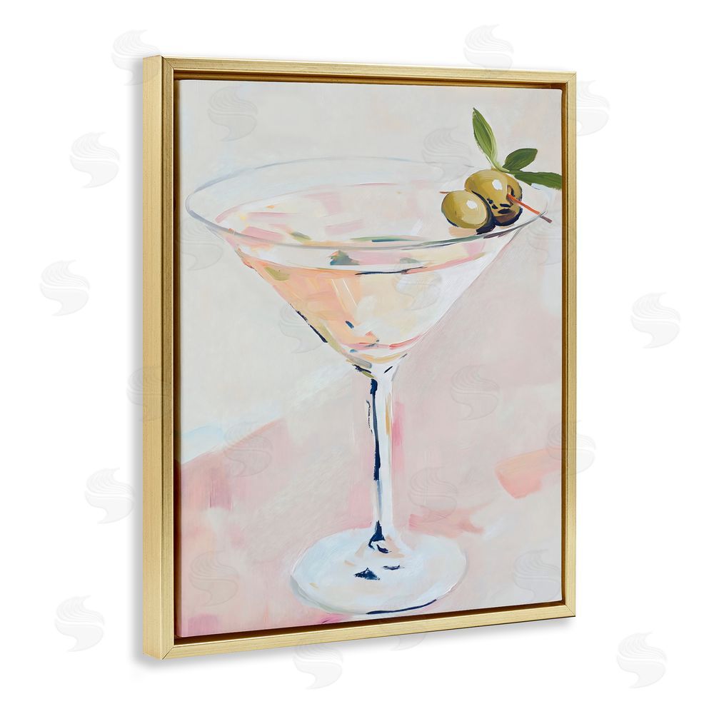 The Prints Vibe Pastel Martini with Olive Garnish Gold Floating Framed Canvas Wall Art