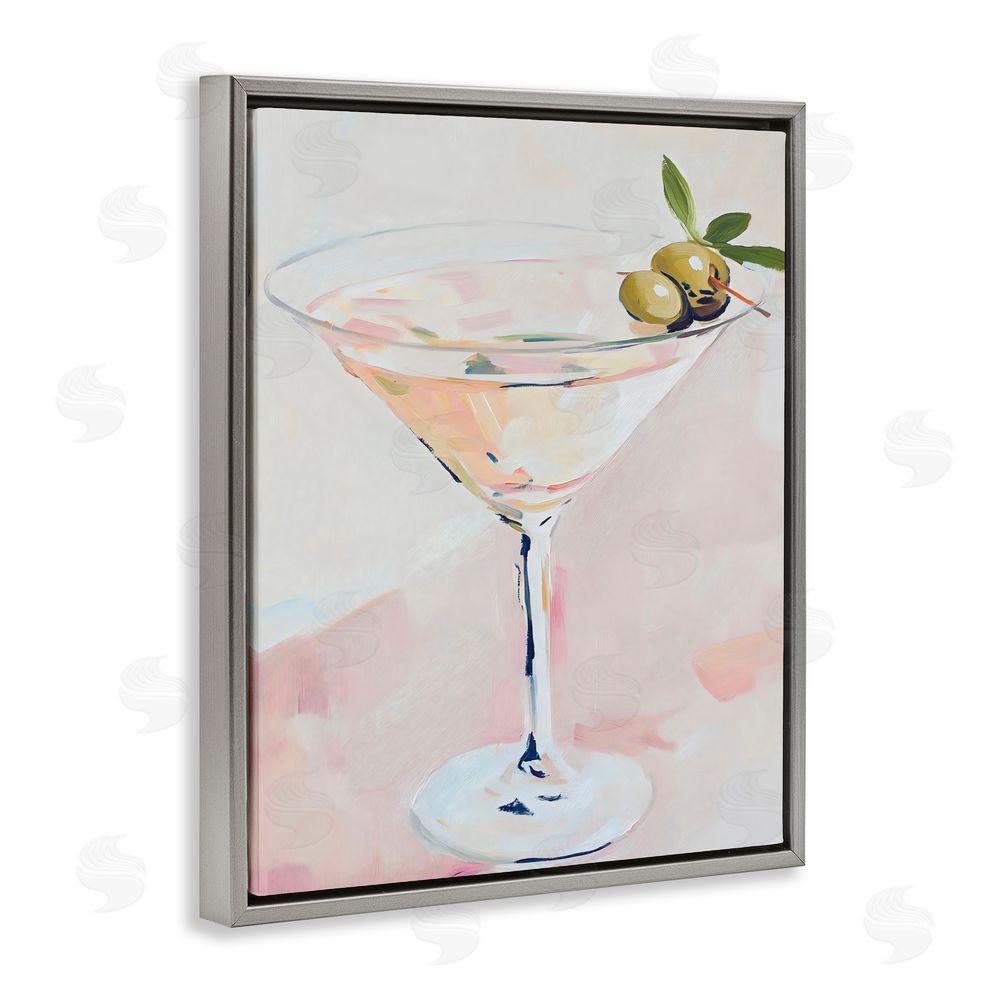 The Prints Vibe Pastel Martini with Olive Garnish Gray Floating Framed Canvas Wall Art