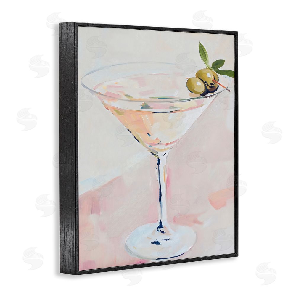 The Prints Vibe Pastel Martini with Olive Garnish Black Framed Giclee Wall Art