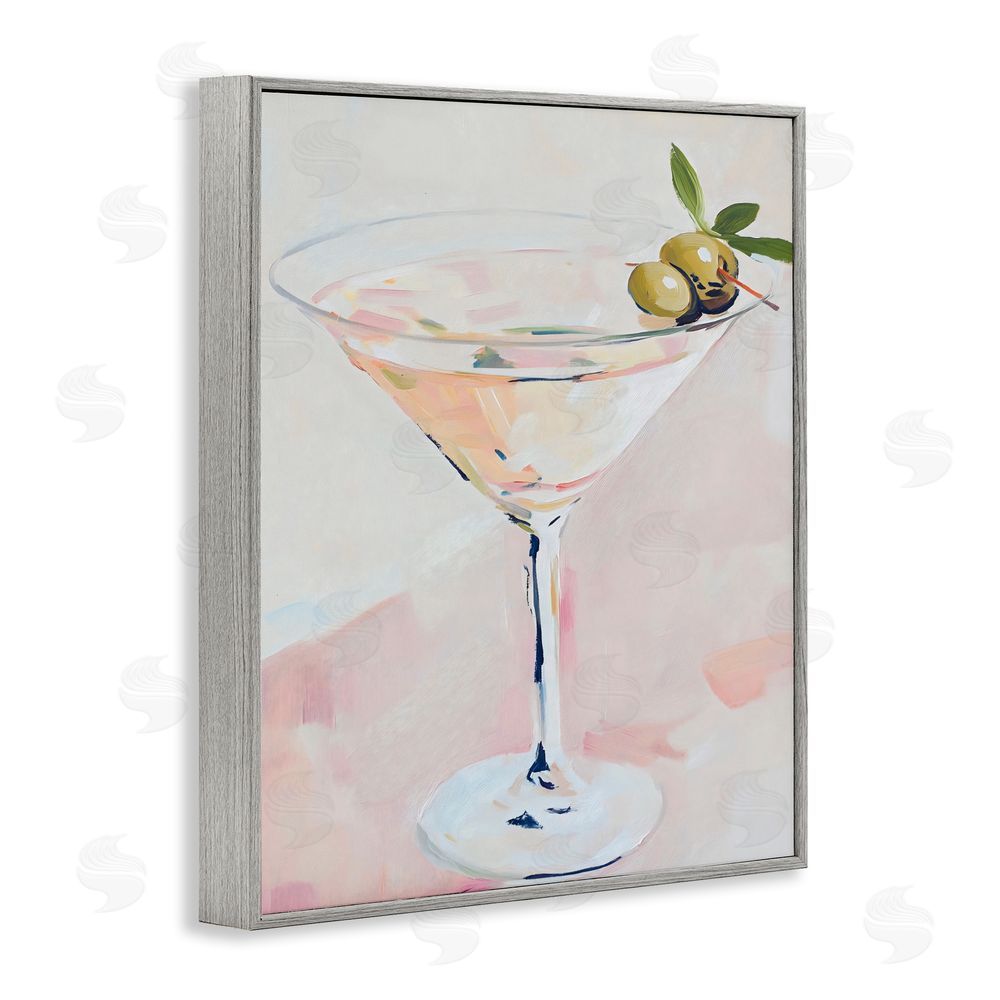 The Prints Vibe Pastel Martini with Olive Garnish Gray Framed Giclee Wall Art