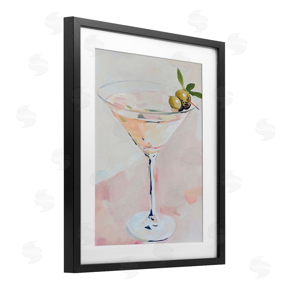 The Prints Vibe Pastel Martini with Olive Garnish Black Framed Print Under Glass Wall Art