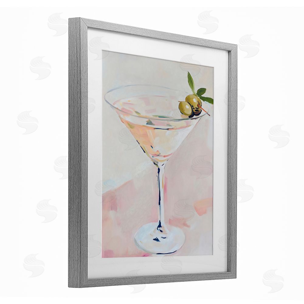 The Prints Vibe Pastel Martini with Olive Garnish Gray Framed Print Under Glass Wall Art