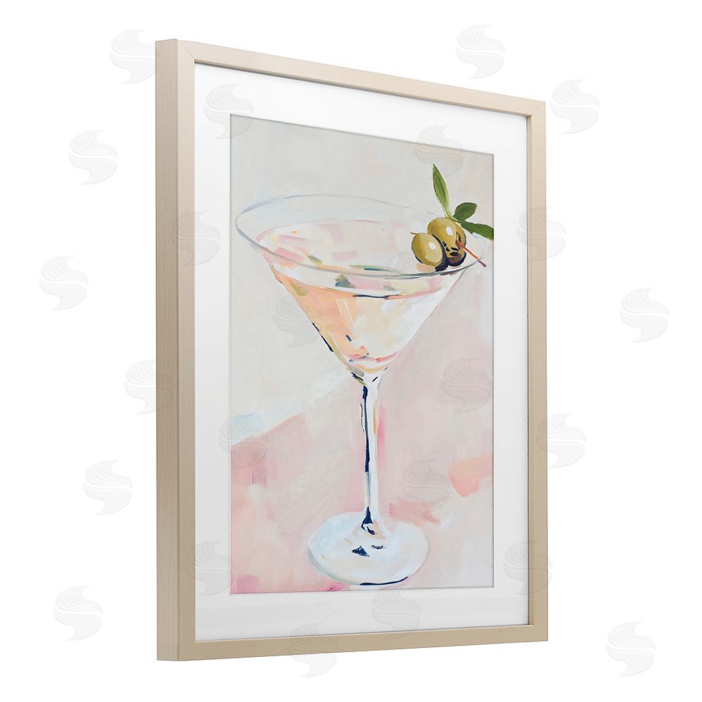 The Prints Vibe Pastel Martini with Olive Garnish Brown Framed Print Under Glass Wall Art
