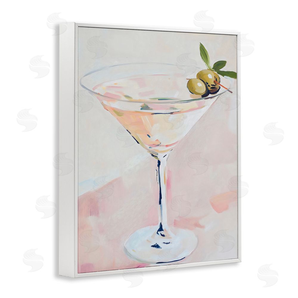 The Prints Vibe Pastel Martini with Olive Garnish White Framed Giclee Wall Art