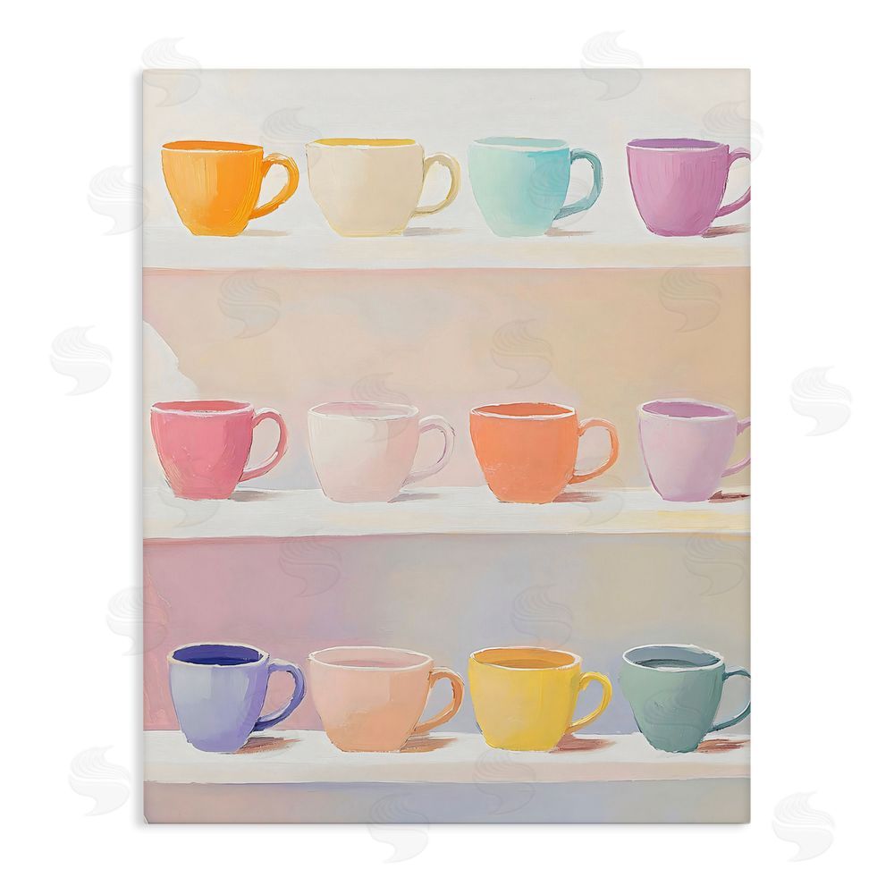 The Prints Vibe Rows of Pastel Teacups Stretched Canvas Wall Art
