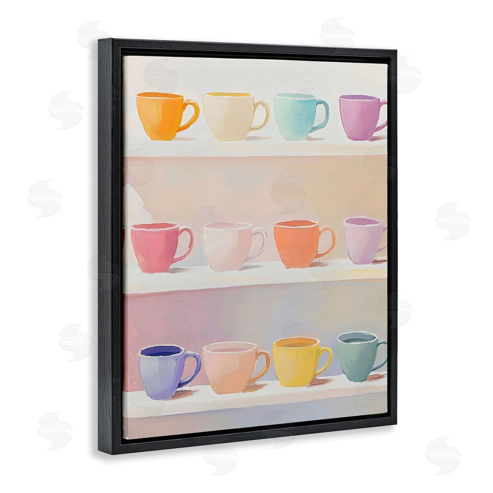 The Prints Vibe Rows of Pastel Teacups Black Floating Framed Canvas Wall Art