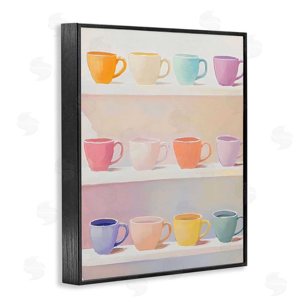 The Prints Vibe Rows of Pastel Teacups Black Framed Giclee Wall Art