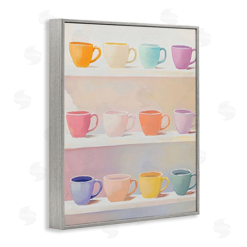 The Prints Vibe Rows of Pastel Teacups Gray Framed Giclee Wall Art