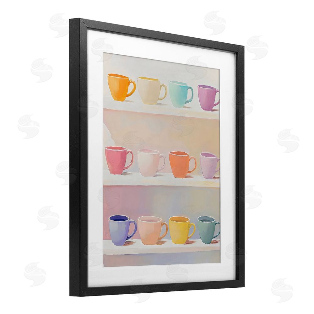 The Prints Vibe Rows of Pastel Teacups Black Framed Print Under Glass Wall Art