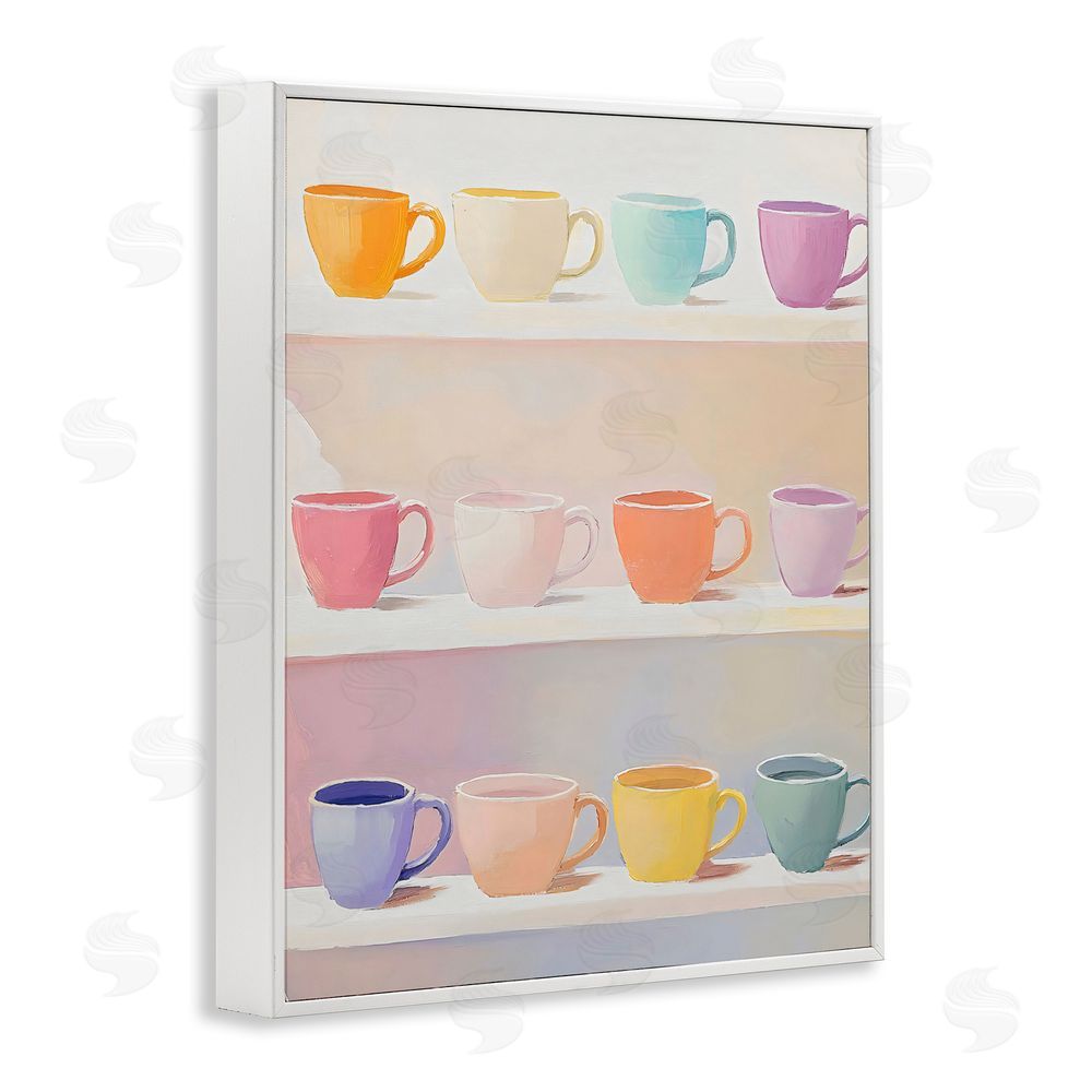 The Prints Vibe Rows of Pastel Teacups White Framed Giclee Wall Art
