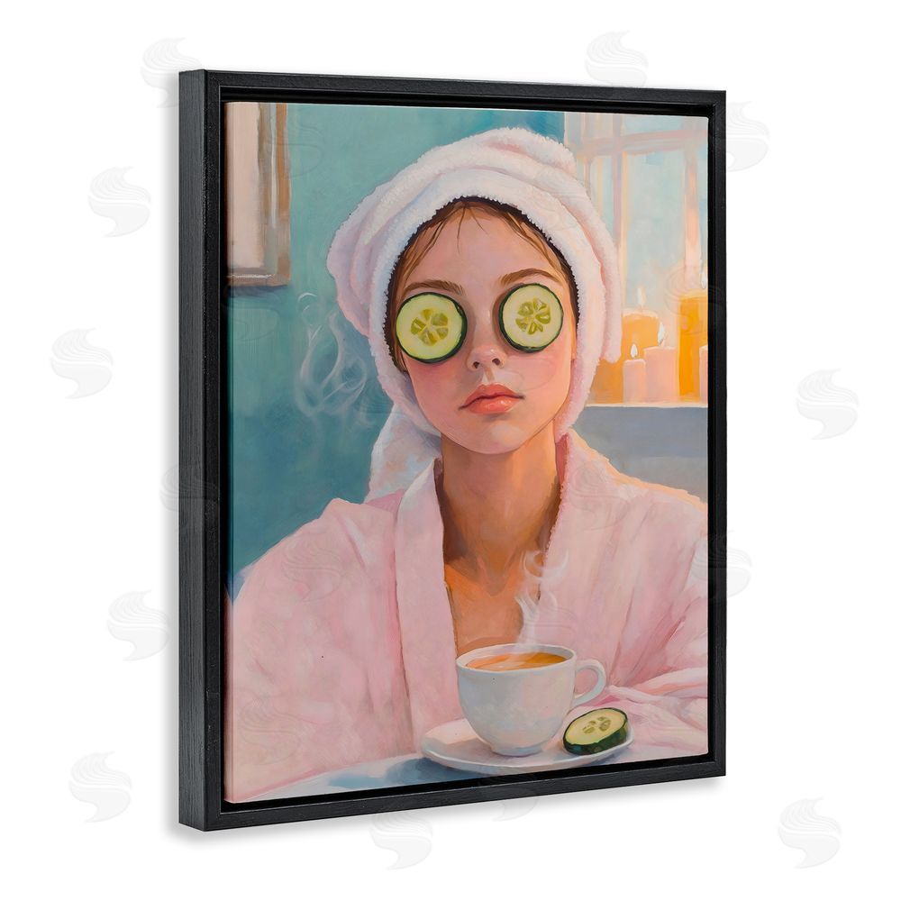 The Prints Vibe Spa Day Cucumber Self Care Black Floating Framed Canvas Wall Art Print