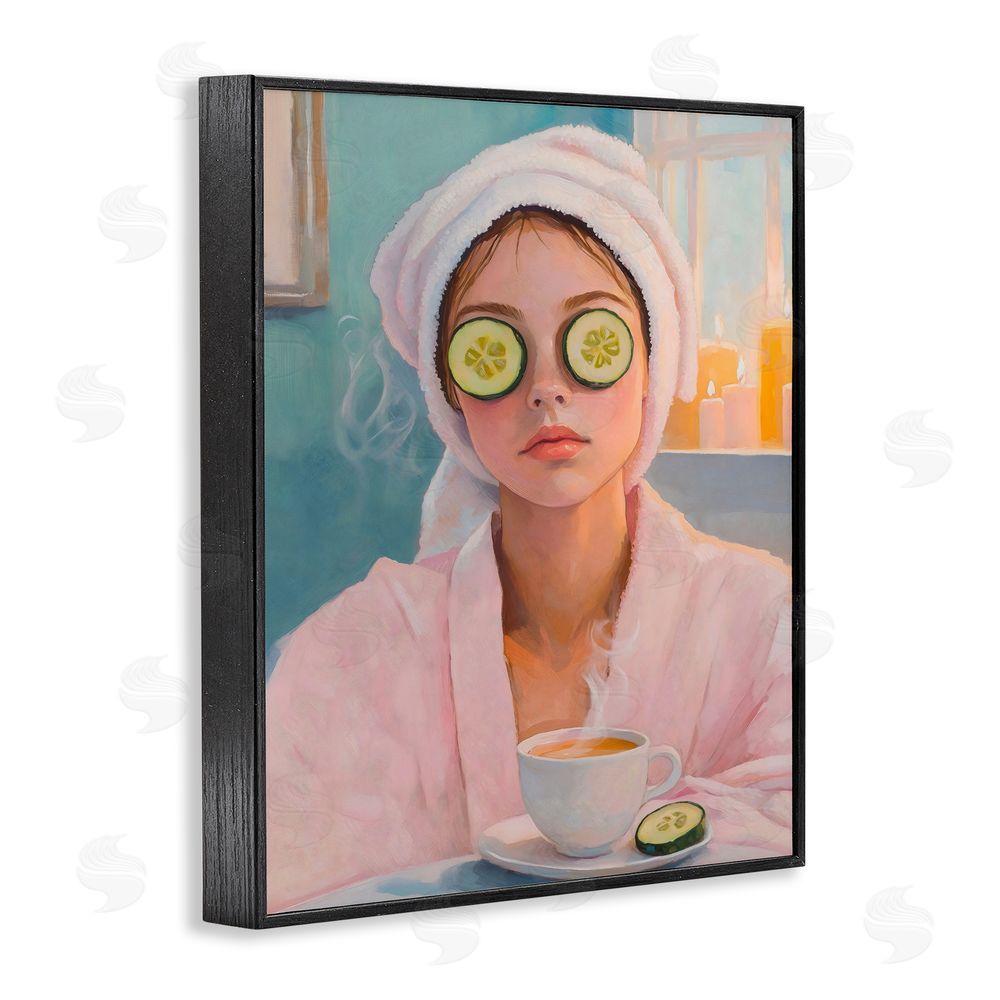The Prints Vibe Spa Day Cucumber Self Care Black Framed Giclee Wall Art Print