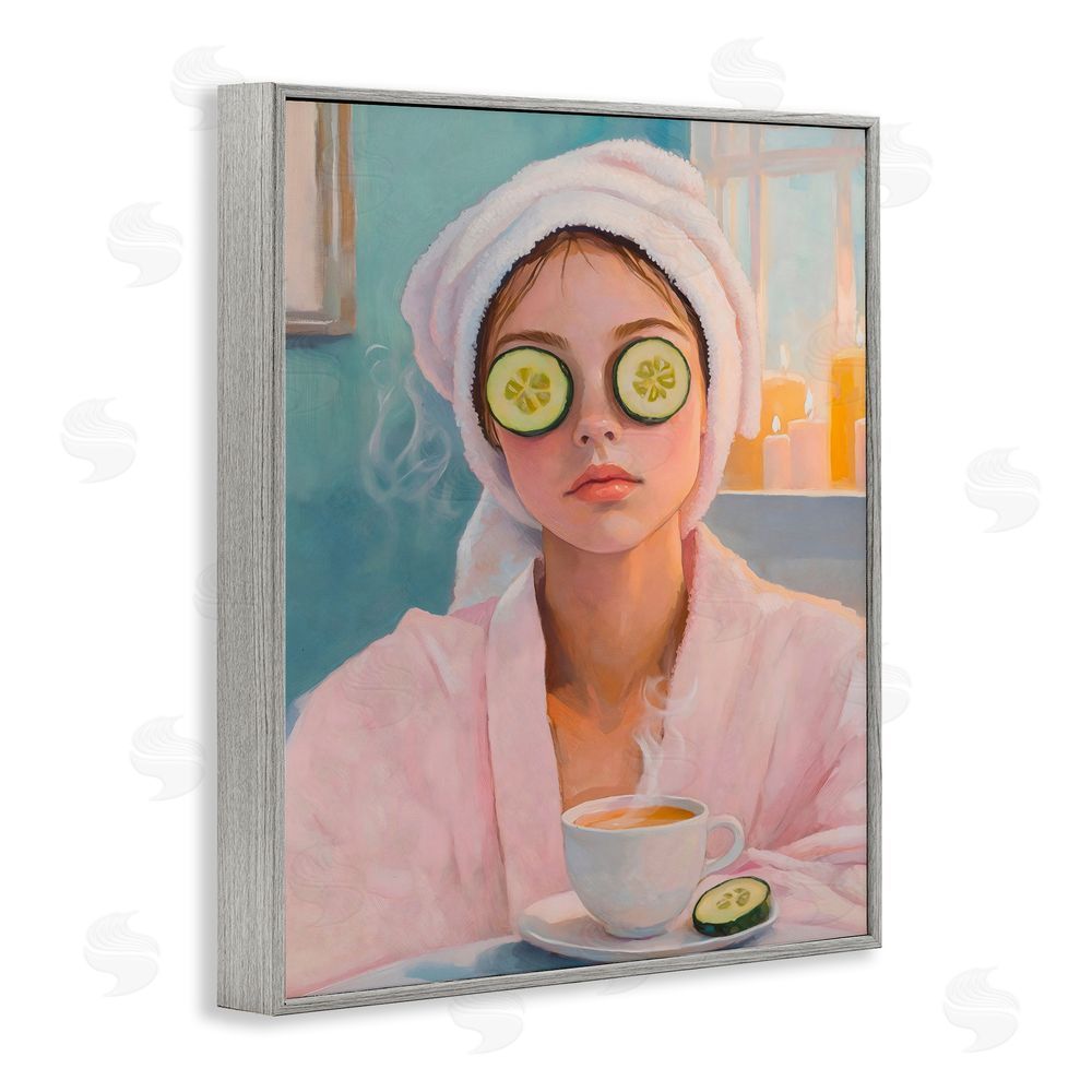 The Prints Vibe Spa Day Cucumber Self Care Gray Framed Giclee Wall Art Print