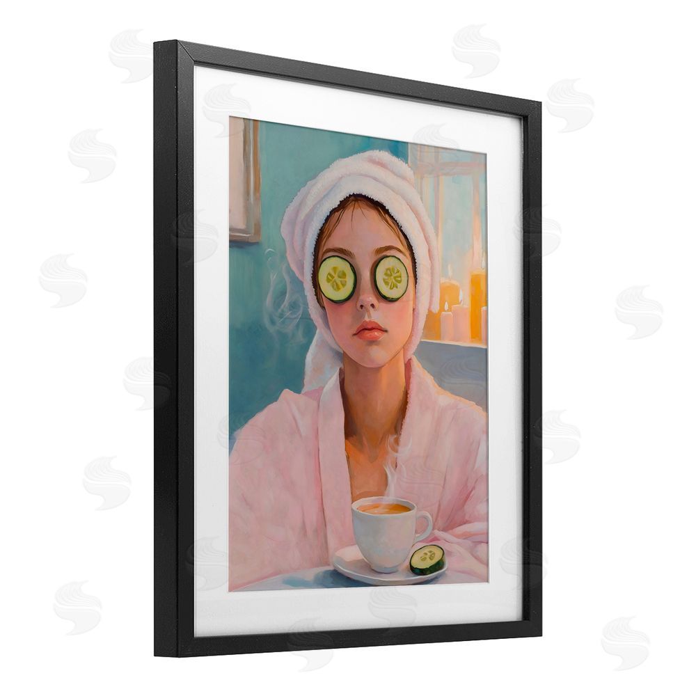 The Prints Vibe Spa Day Cucumber Self Care Black Framed Print Under Glass with White Mat Wall Art