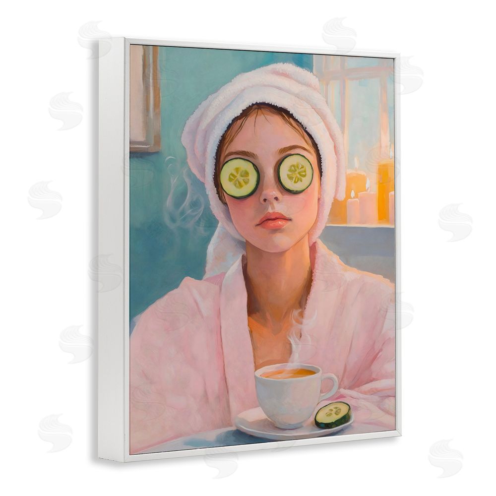 The Prints Vibe Spa Day Cucumber Self Care White Framed Giclee Wall Art Print