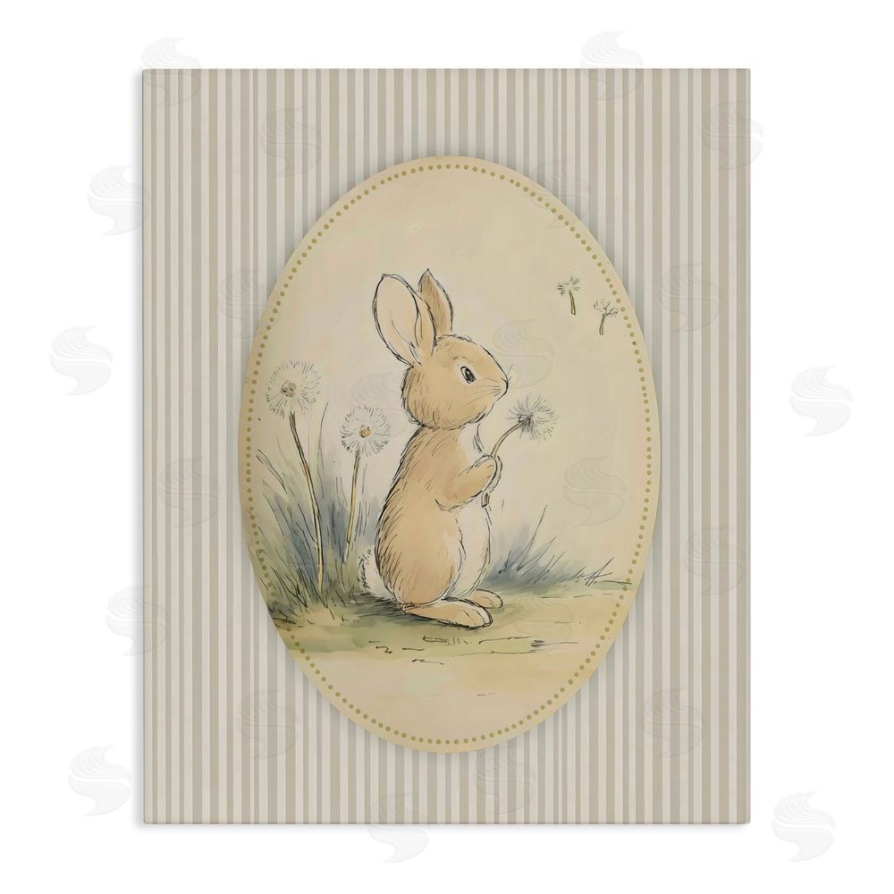 Arlington Prints Baby Bunny in Dandelions Stretched Canvas Wall Art Print