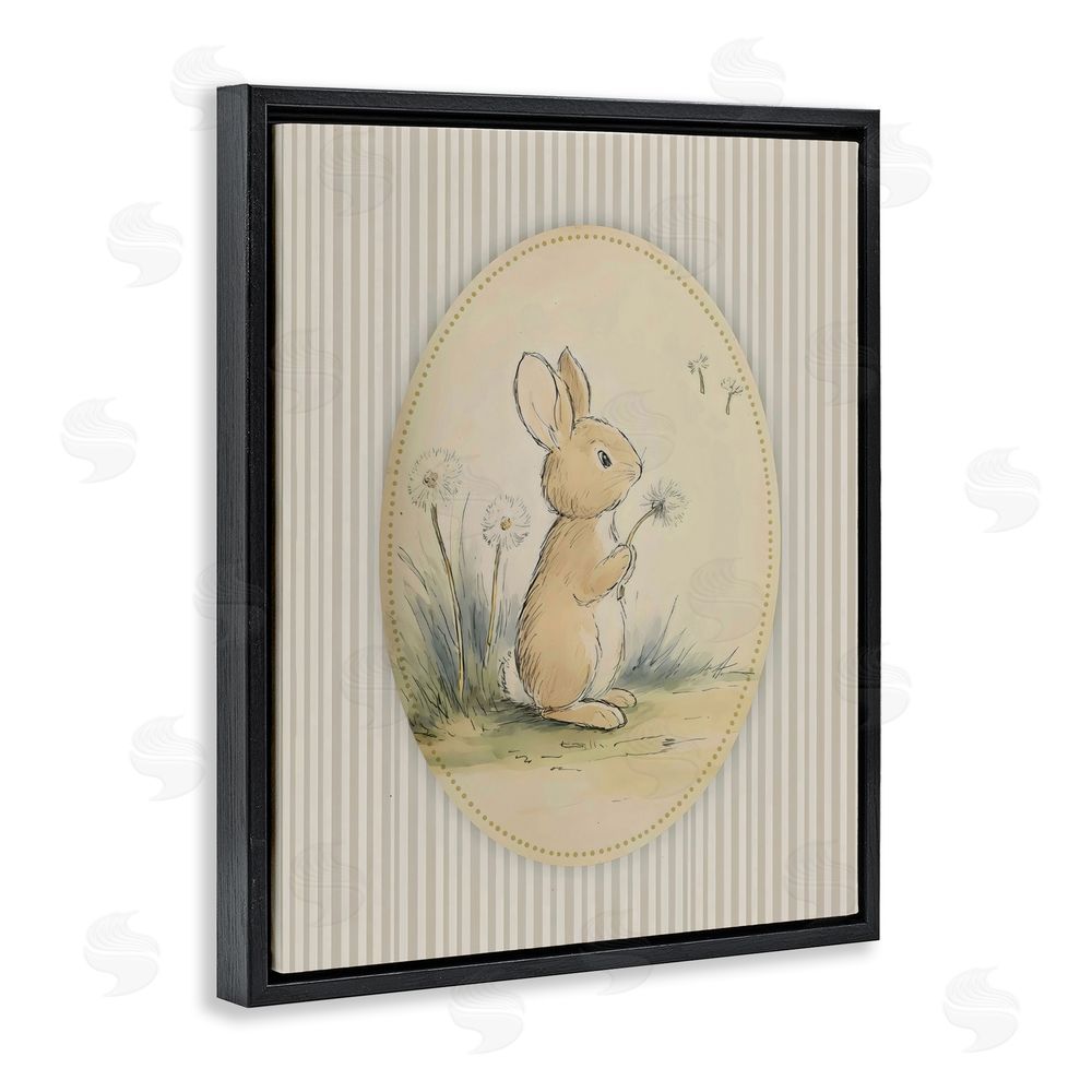 Arlington Prints Baby Bunny in Dandelions Black Floating Frame Stretched Canvas Wall Art Print