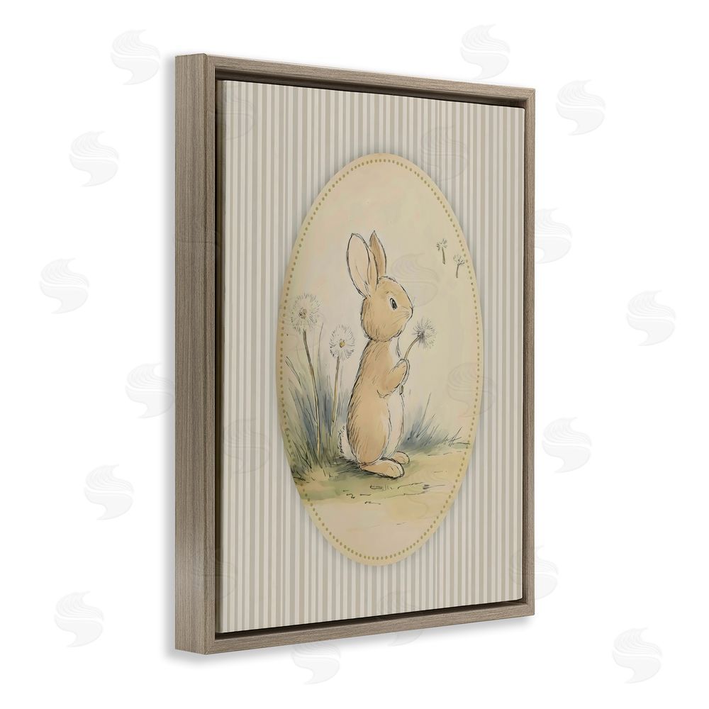 Arlington Prints Baby Bunny in Dandelions Brown Floating Frame Stretched Canvas Wall Art Print