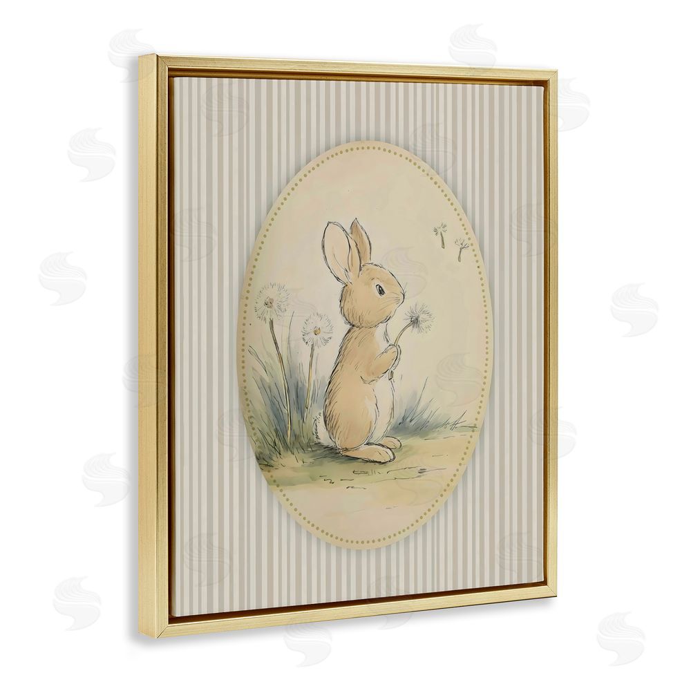 Arlington Prints Baby Bunny in Dandelions Gold Floating Frame Stretched Canvas Wall Art Print