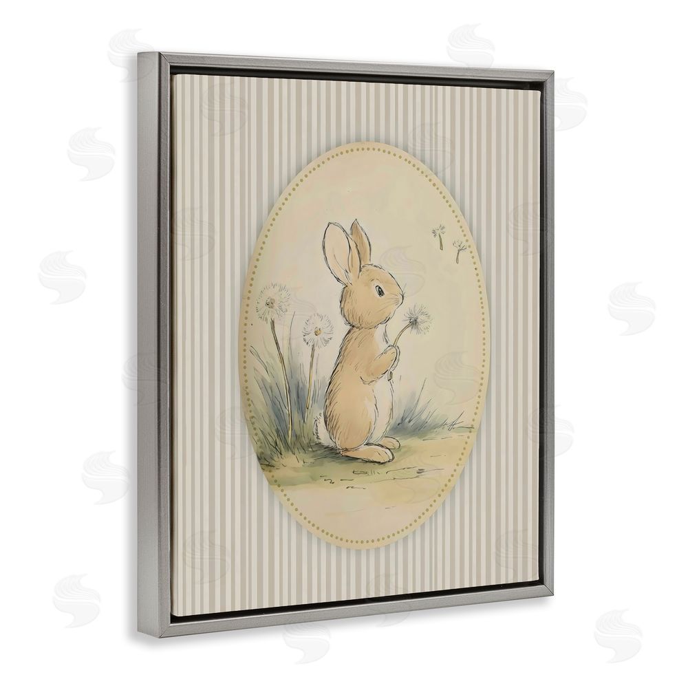 Arlington Prints Baby Bunny in Dandelions Gray Floating Frame Stretched Canvas Wall Art Print