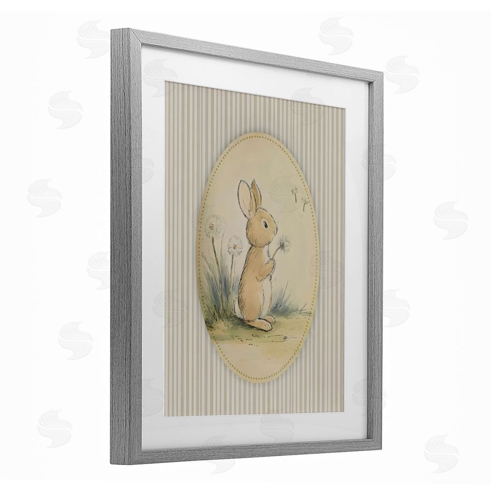 Arlington Prints Baby Bunny in Dandelions Gray Framed Print Under Glass with Matting Wall Art