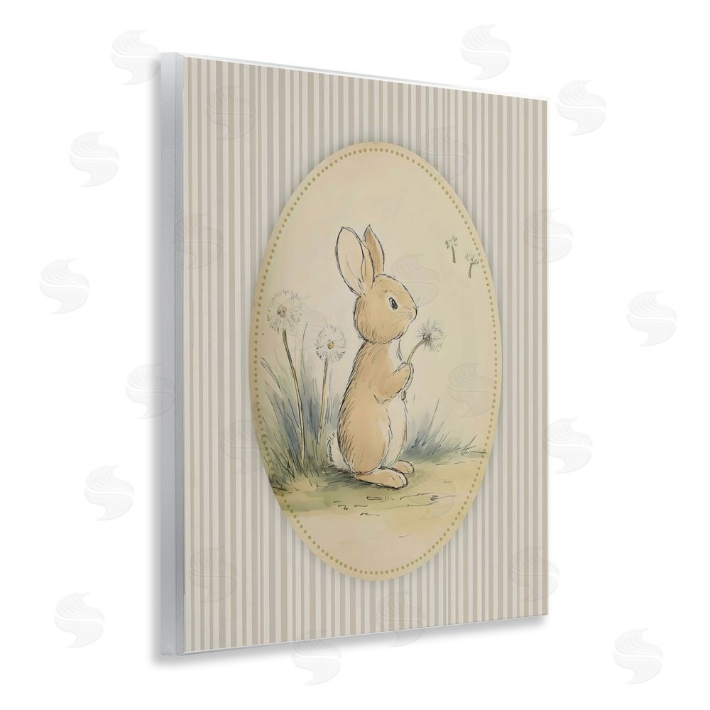 Arlington Prints Baby Bunny in Dandelions Wall Plaque Art Print with White Foil Wrap