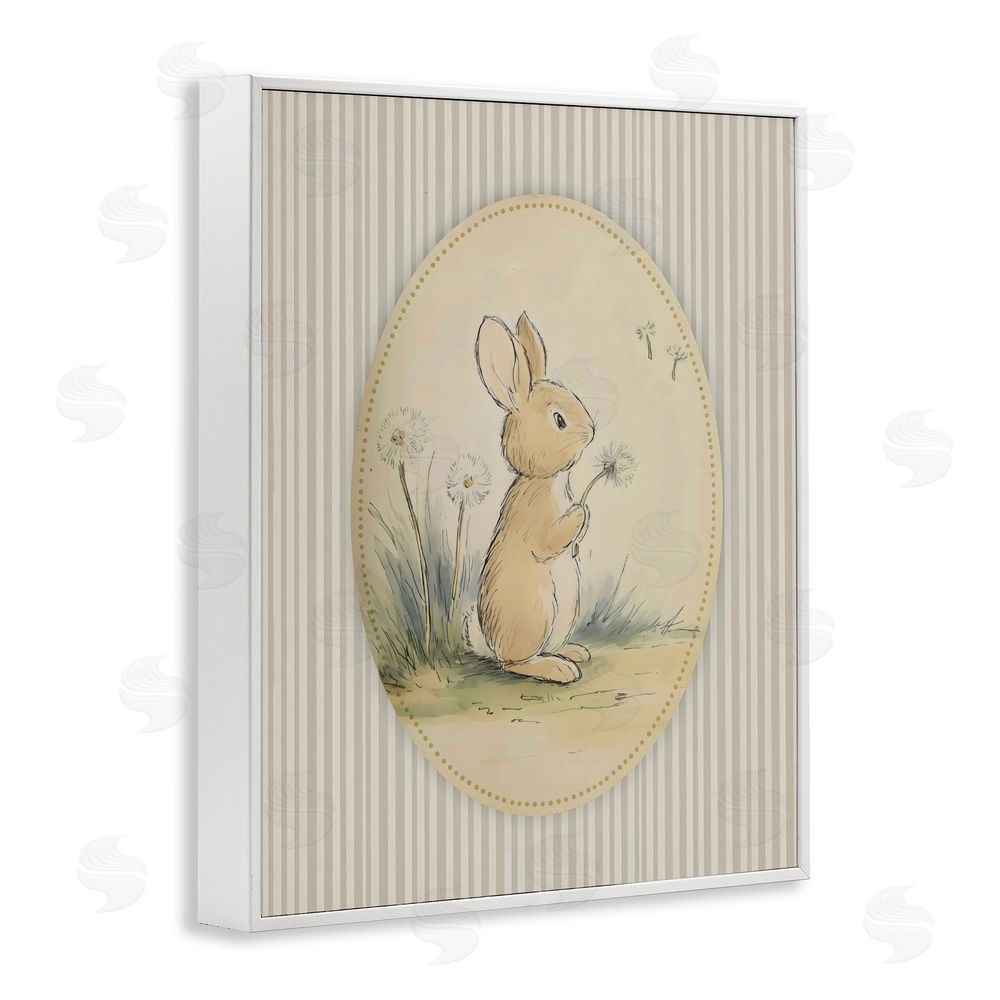 Arlington Prints Baby Bunny in Dandelions White Framed Giclee Wall Art Print