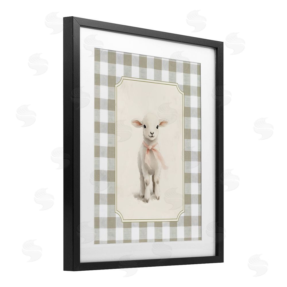 Arlington Prints Gingham Lamb with Pink Ribbon Black Framed Print Under Glass Wall Art