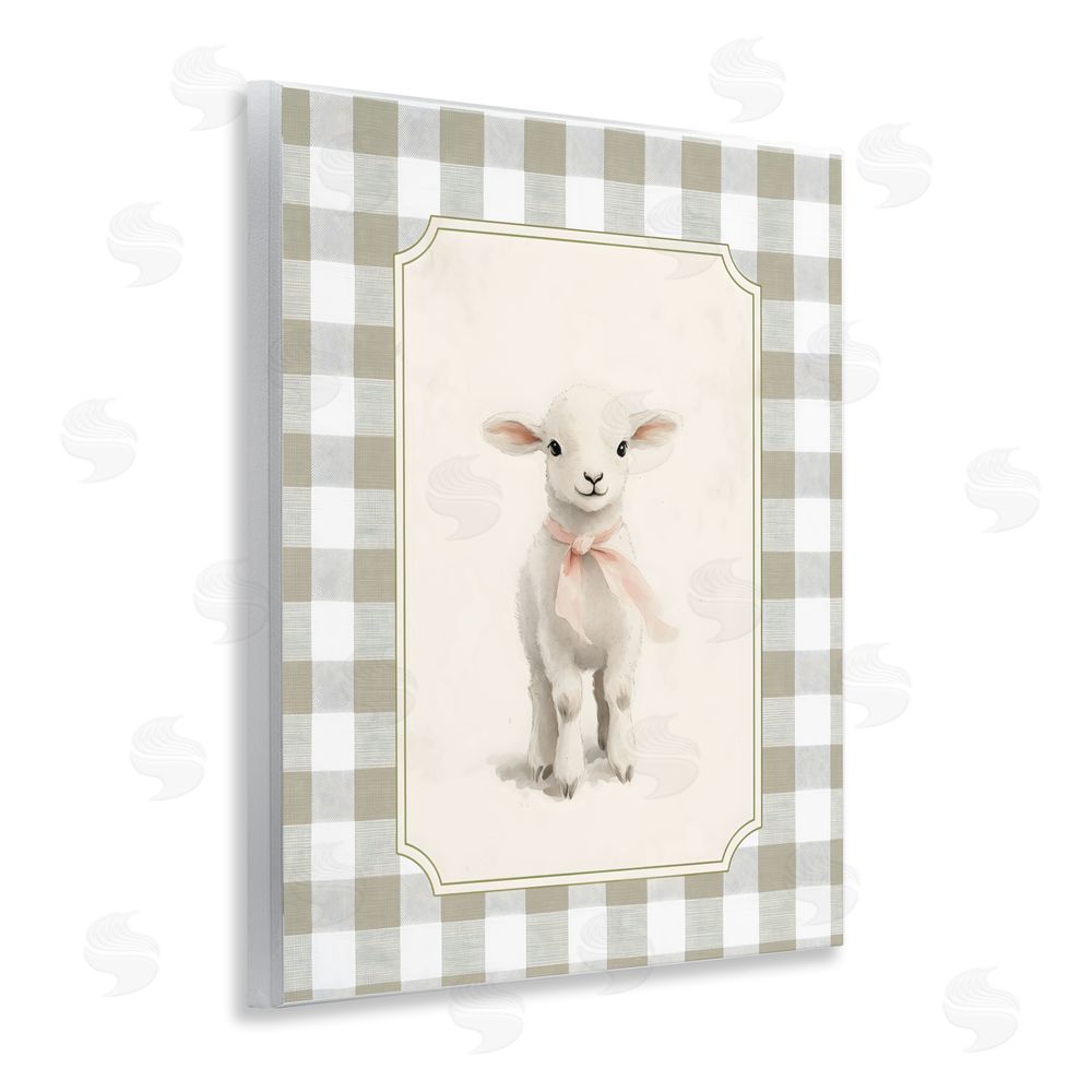 Arlington Prints Gingham Lamb with Pink Ribbon Wall Plaque Home Decor Art Print