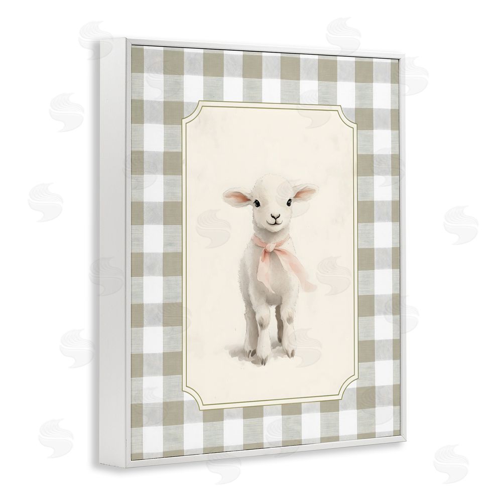 Arlington Prints Gingham Lamb with Pink Ribbon White Framed Giclee Wall Art