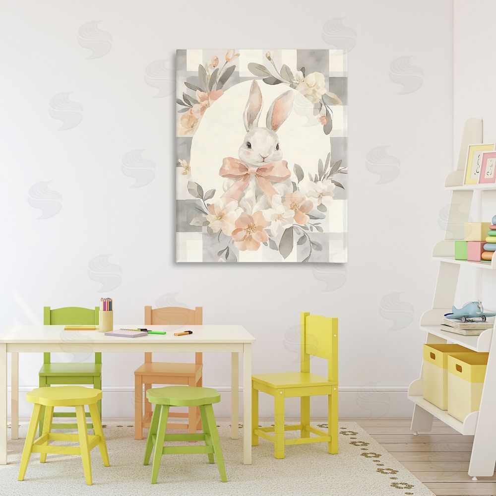 Creative Studio Adorable Bunny in Wreath Stretched Canvas Wall Art Print in Room