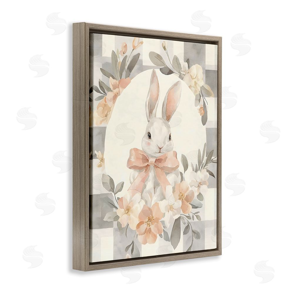 Creative Studio Adorable Bunny in Wreath Brown Floating Frame Stretched Canvas Wall Art Print