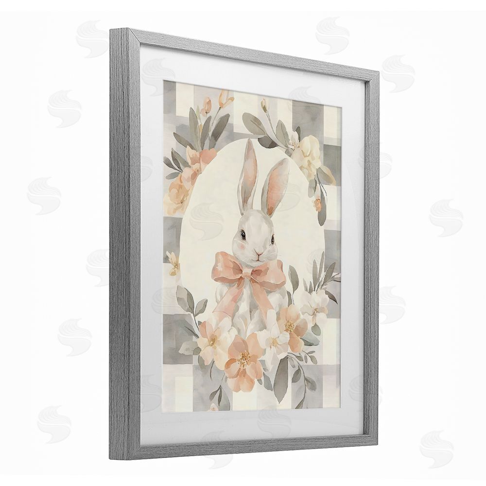 Creative Studio Adorable Bunny in Wreath Gray Framed Print Under Glass with Matting Wall Art