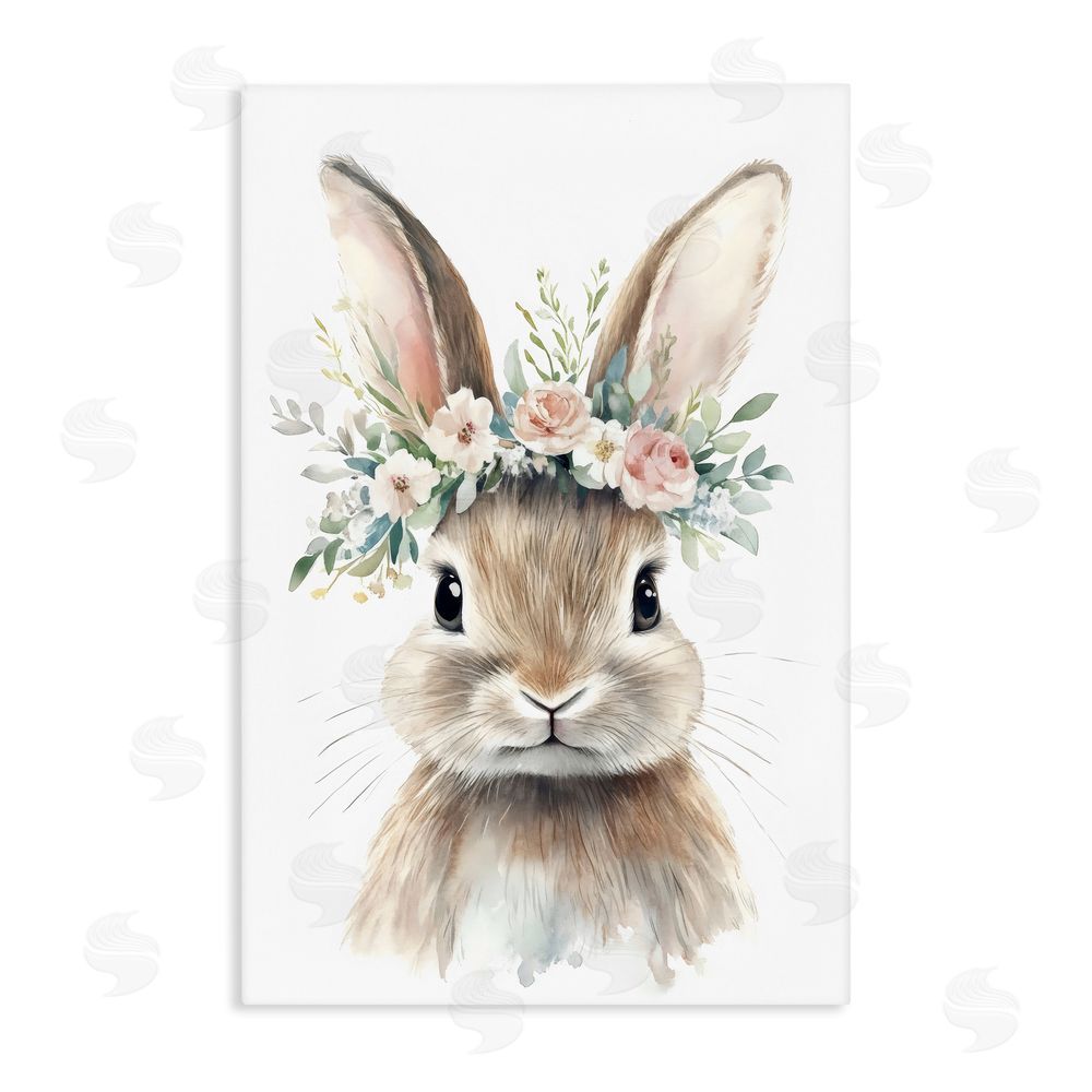 Creative Studio Flower Adorned Baby Rabbit Stretched Canvas Wall Art