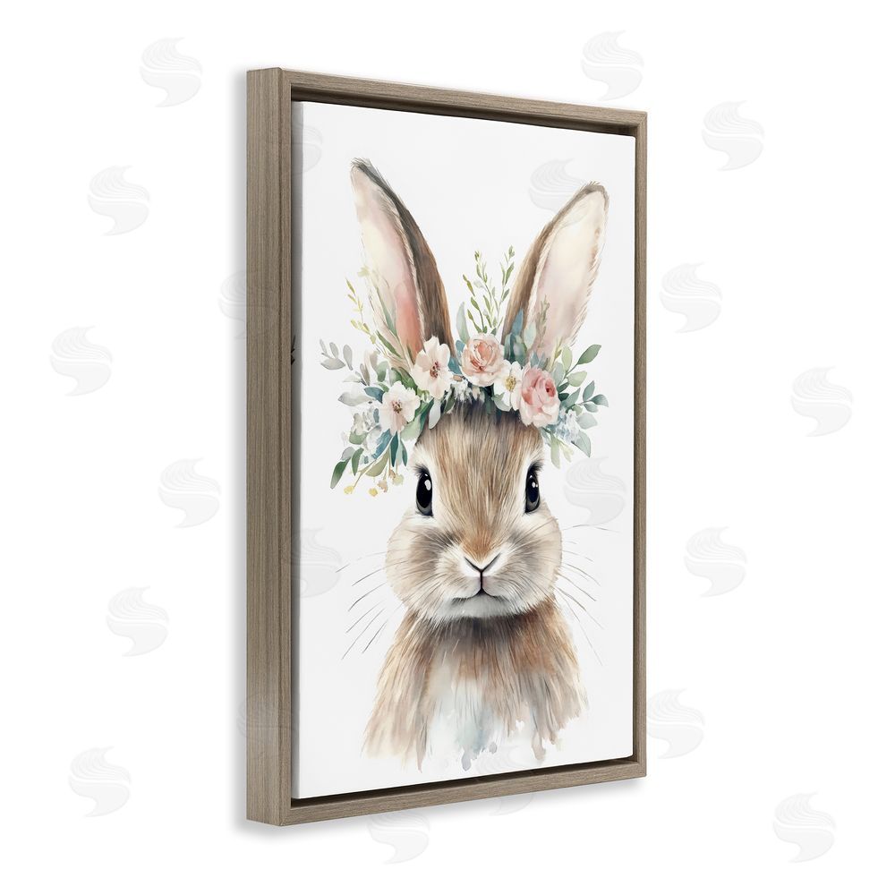 Creative Studio Flower Adorned Baby Rabbit Brown Floating Framed Canvas Wall Art